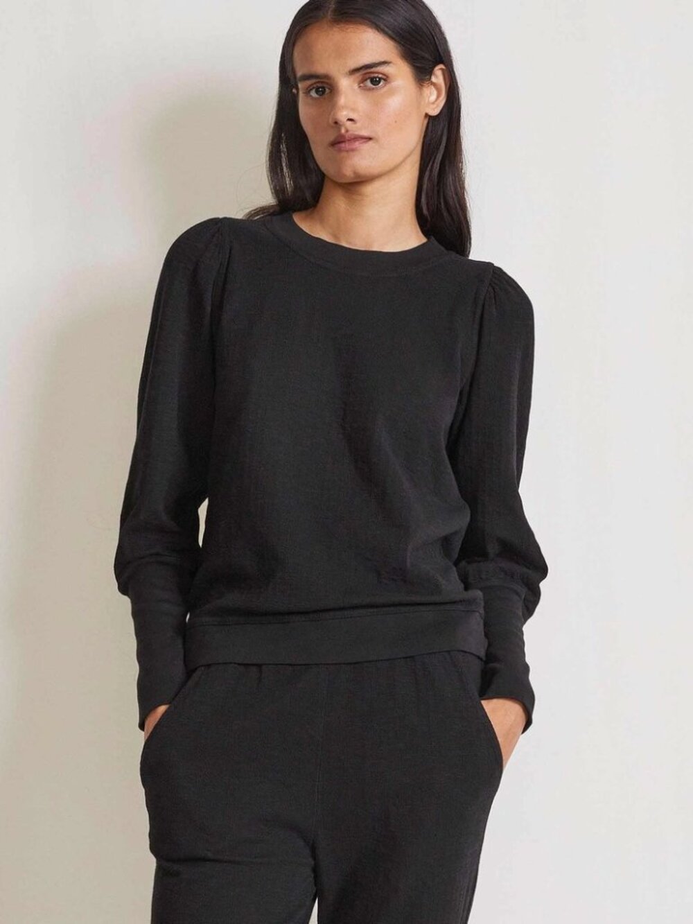 Apiece Apart Olimpio Puff Sleeve Sweatshirt | Black | Size XS | Organic Cotton